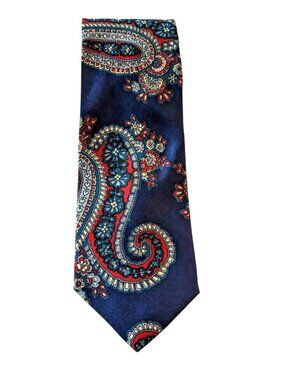 Bellagio Mens Neck Tie Navy Blue Silk Paisley Pattern Old Money Preppy Business